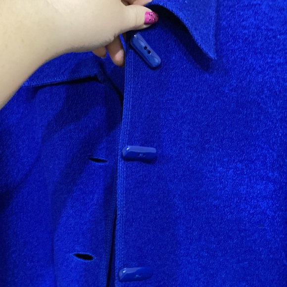 VINTAGE Royal Blue Boiled Wool 100%  Button Front Cardigan Jacket Size L - Picture 11 of 15